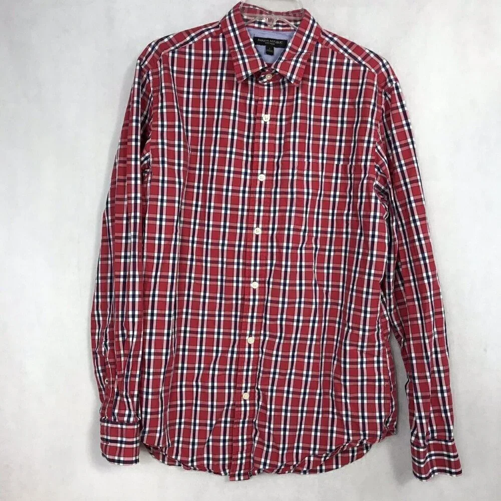 Banana Republic Soft Wash Mens Plaid 100% Cotton Long Sleeve Button Down Shirt L
